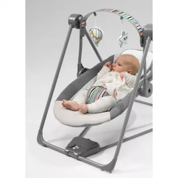 Baby bouncer Lionelo OTTO COZY hall — kompaktne beebikiik, pehme iste, turvarihmad
