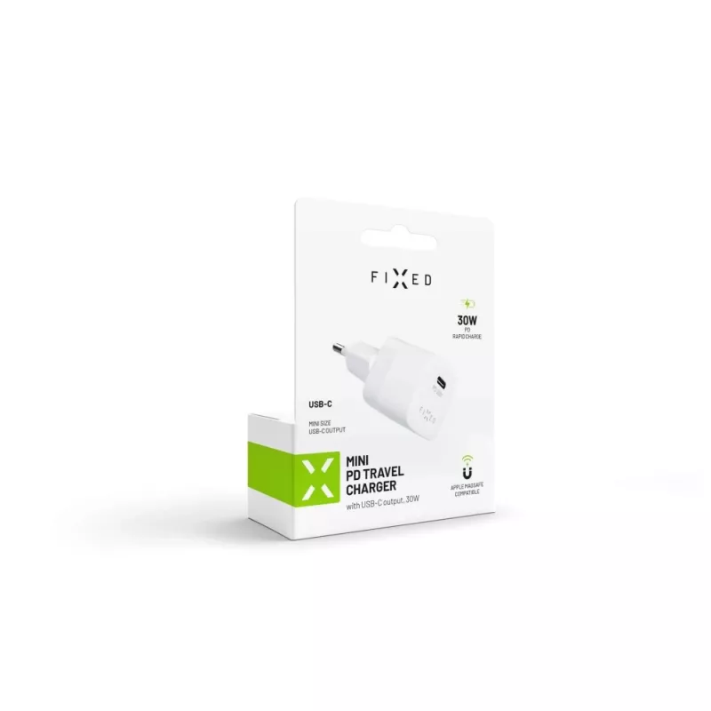 Kaasaskantav USB-C reisilaadija FIXED FIXC30M-C-WH 30W kompaktne disain