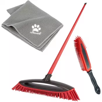 Harjakomplekt VILEDA Pet Pro 175388 — 3-osaline elektrostaatiline hari ja mikrokiudlapp, punane