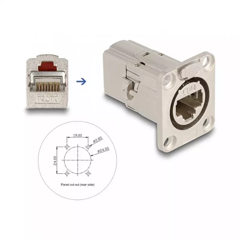 DeLOCK 67062 D-tüüpi RJ45 Cat.6A STP sisseehitatud ühendusadapter, metallist