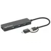Manhattan USB-C & USB-A Combo Dock/Hub, pordid (4): USB-A (x4), 5 Gbps (USB 3.2 Gen1 ehk USB 3.0), USB-toitega (välist toiteallikat pole vaja)