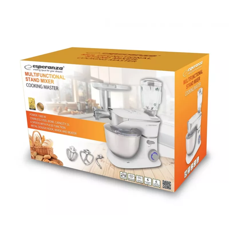 Köögikombain Esperanza EKM025 1000 W 5 L Roostevaba teras Valge