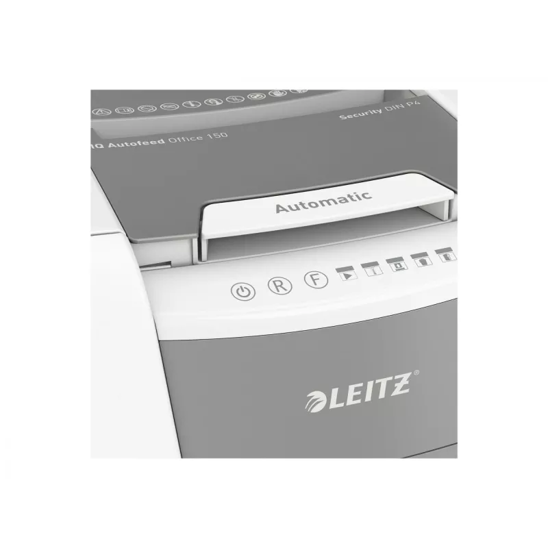 Leitz IQ Autofeed Office 150 automaatne paberihundi P4, ristlõikega purustamine, 22 cm, 4 x 30 mm, 44 L, 350 lehte, 55 dB