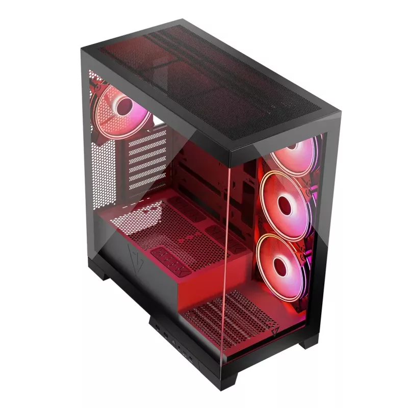 PC-korpus MODECOM Volcano SPACE APEX ARGB Midi Tower, karastatud klaas, USB-C, toetab ATX/microATX/Mini-ITX, GPU kuni 430 mm, CPU jahuti kuni 180 mm
