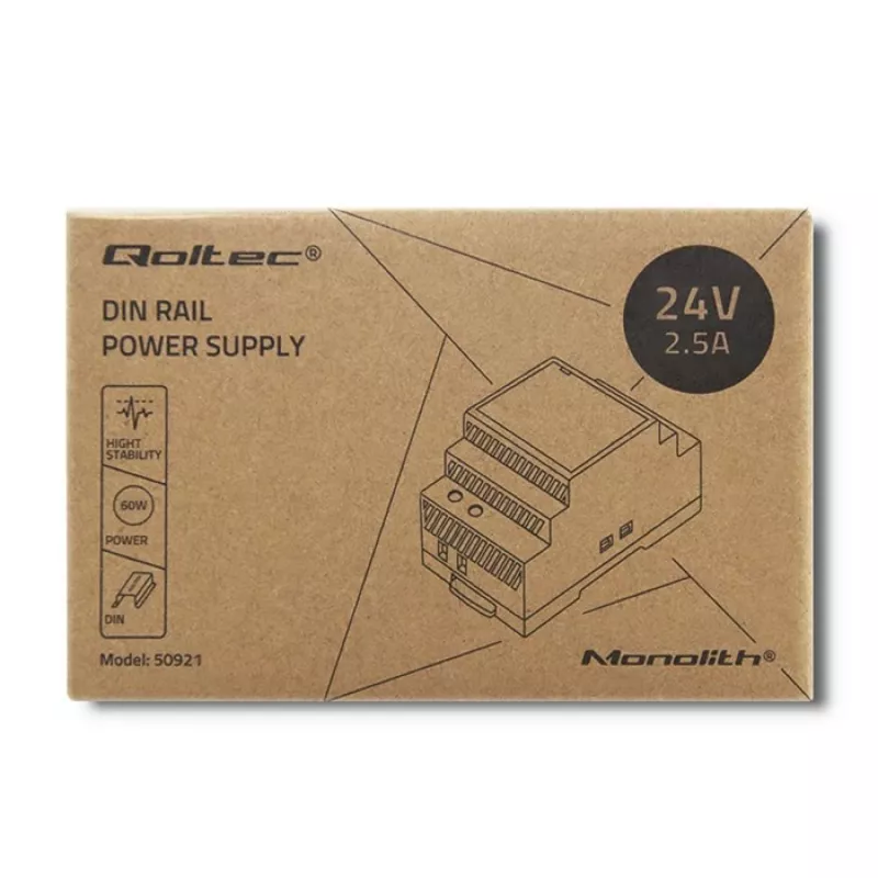 QOLTEC DIN-liistu toiteplokk 24V 2.5A 60W hall
