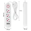 Pikendusjuhe MACLEAN MCE394W — 3 pistikupesa, 3×USB 2,1 A, 110–240 V AC, 2500 W, 1,5 m kaabel, valge