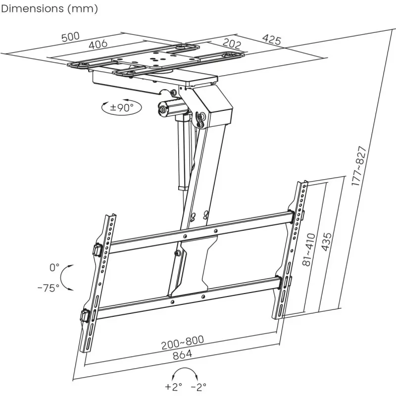 Lakke paigaldatav telerikinnitus MACLEAN MC-109 T VESA 800x400 43–86-tollistele ekraanidele, max koormus 45 kg