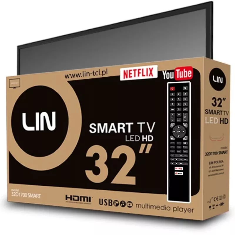 32-tolline LIN 32D1700 SMART LED-TV, HD Ready 1366x768, DVB-T2, Wi-Fi, 2×HDMI, 2×USB, 81,3 cm