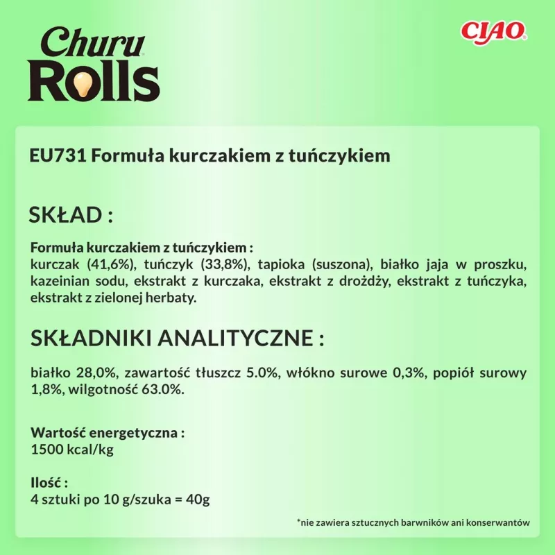 INABA Churu Rolls Kana retseptiga mähised Tuunikala retsept - kassimaiused - 4x10 g