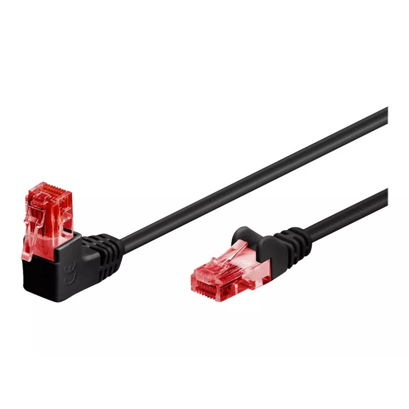 Goobay CAT 6 Patch-kaabel 1x 90° nurga all, U/UTP, must, 1 m - riivistusklapp peal, CCA (51515)