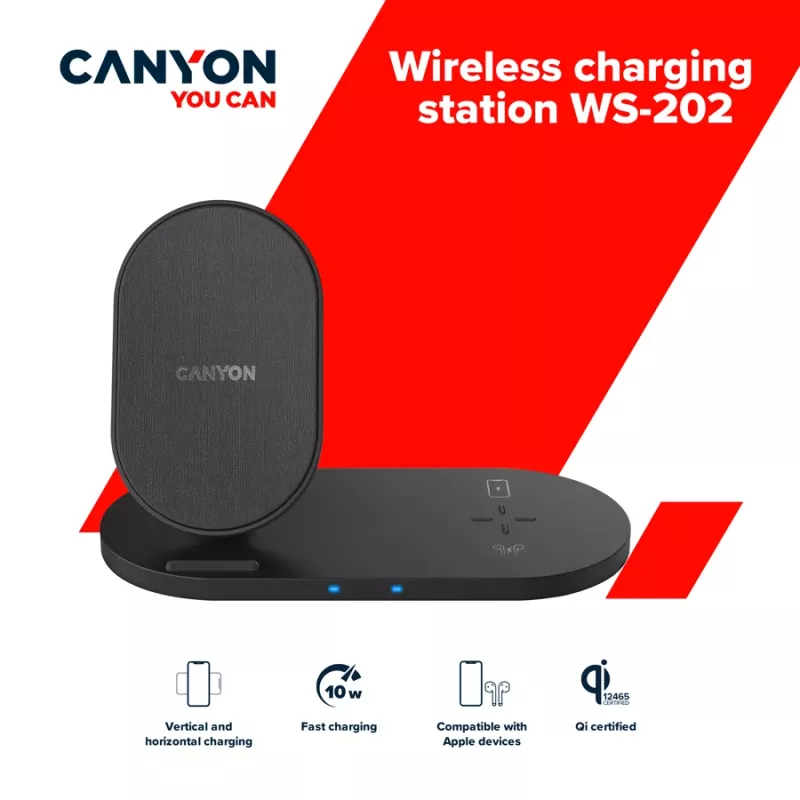 Charger Wireless Dock 2in1 QI 10W/USB-C/LED must