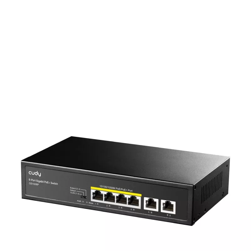 Võrgukommutaator Cudy GS1006P haldamata Gigabit Ethernet 6-pordi PoE, 12 Gbit/s, 2048 MAC, must