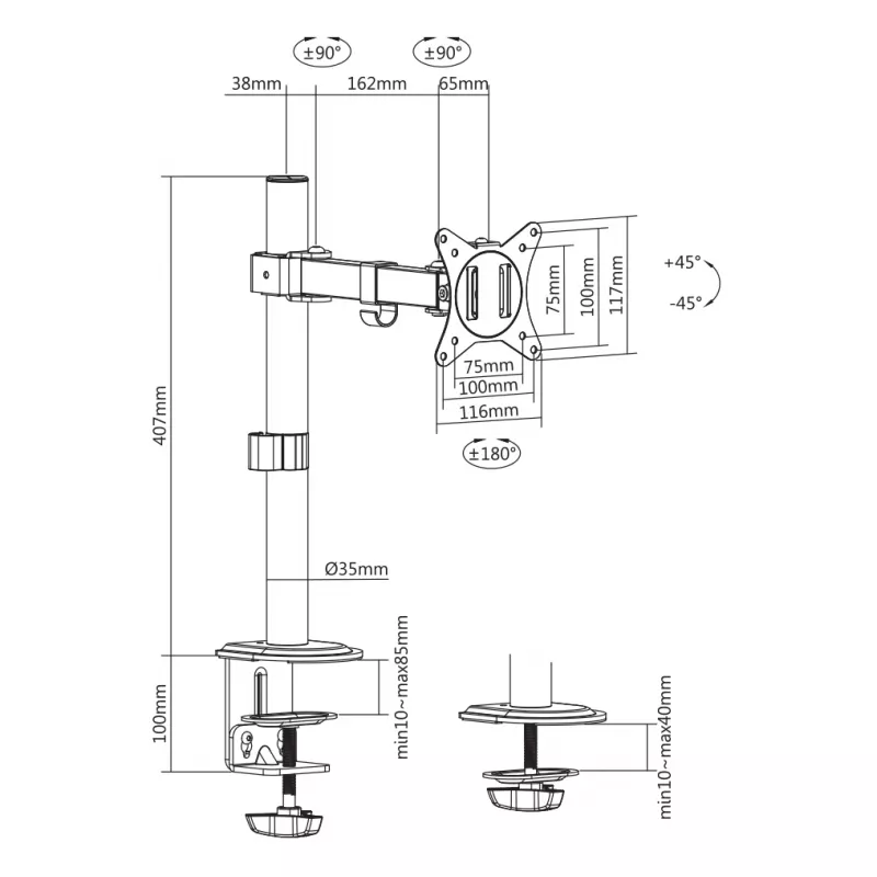 SBOX LCD-kinnitus LCD-351/1-2 17–32-tollistele ekraanidele, max koormus 9 kg, VESA 100x100