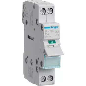 Hager SBN216. Nimivool: 16 A, mähise pinge (max): 440 V. Moodulite arv (max): 1 moodul(it). Laius: 17,5 mm, sügavus: 68 mm, kõrgus: 83 mm (SBN216)