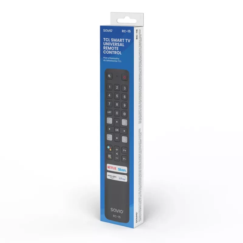 SAVIO universaalne TV-pult RC-15 TCL SMART TV jaoks, IR-juhtmevaba, must, ulatus 10 m