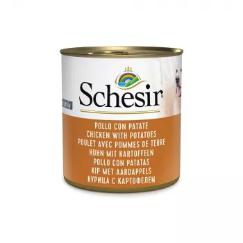 Märg koeratoit Agras Pet Foods Schesir Kana kartulitega tarretises 285 g, täiskasvanud koerad, gluteeni- ja sojavaba