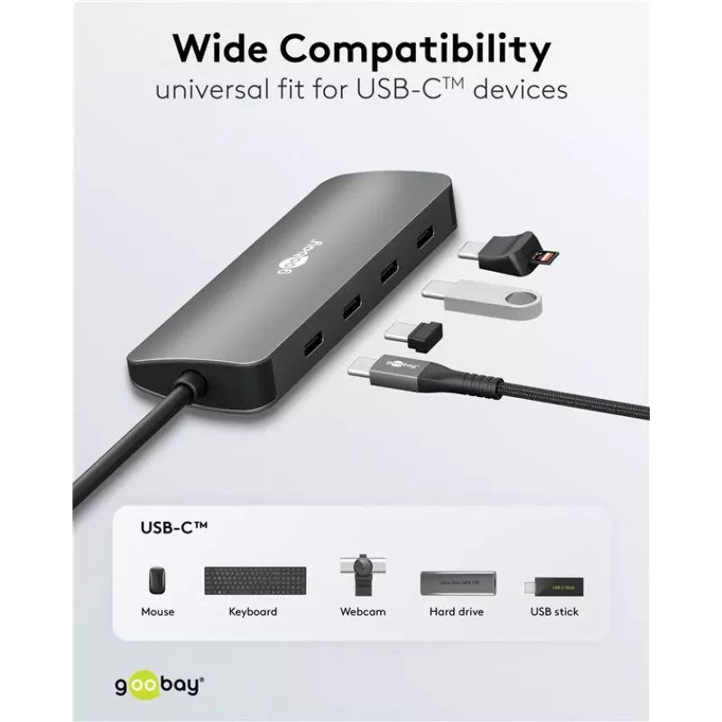 Goobay Slim 4-Port USB-Hub USB-C kuni 10 Gbit/s - -Plug> 4x (76565)