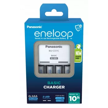 Akulaadija PANASONIC Eneloop Basic BQ-CC51 + 4x AAA 800 mAh (K-KJ51MCD04E)