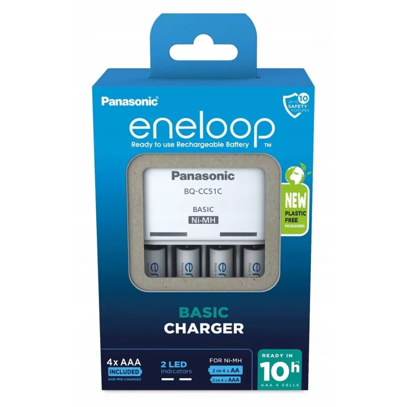 Akulaadija PANASONIC Eneloop Basic BQ-CC51 + 4x AAA 800 mAh (K-KJ51MCD04E)