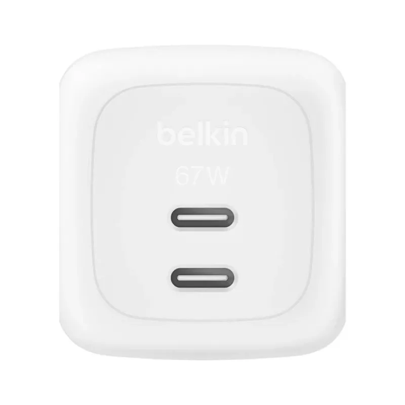 Sisene vahelduvvoolu kiirlaadija Belkin WCH020KQ2MWH-B6 — 2x USB‑C, 2 m sisseehitatud kaabel, valge