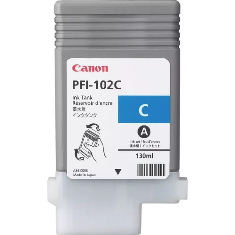 Tindikassett Canon PFI-102C tsüaan – ühilduv suureformaadiliste Canon printerite jaoks, 130 ml maht