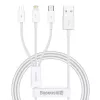 USB-kaabel Baseus SUP0003529 — USB 3.2 Gen 1 (3.1 Gen 1), 1 m, USB-A kuni USB-C / Micro USB-A / Lightning, valge