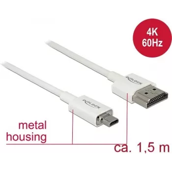 HDMI-kaabel DeLOCK 85150 1,5 m HDMI tüüp A–tüüp D, valge
