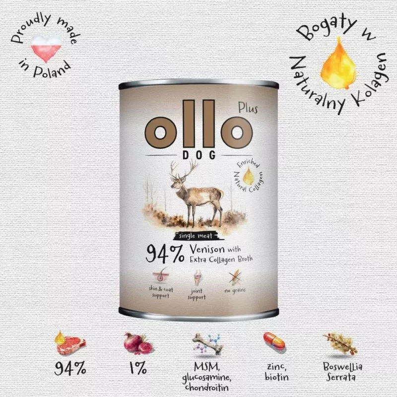 Ollo Plus Kolagen hirveliha 400g koeratoit