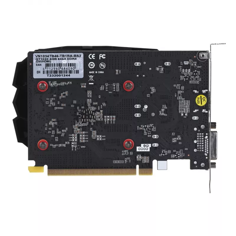 Graafikakaart BIOSTAR GeForce GT 1030 — 4 GB GDDR4, 64-bit, PCIe x16 4.0, aktiivne jahutus, DVI-D + HDMI