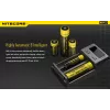 Akulaadija Nitecore NEW i2 — 2 pesaga laadija LiFePO4, Li-Ion, NiMH akudele; sisend 100–240V; väljund 9–12V; toetab AAAA/C/D/AAA/AA; must