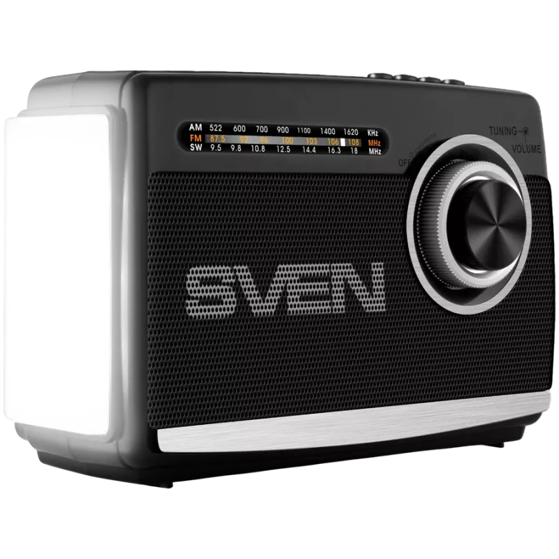 Kõlar SVEN SRP-155, must (3W, Bluetooth, FM/AM/Lühilaine, USB, microSD, taskulamp, aku)
