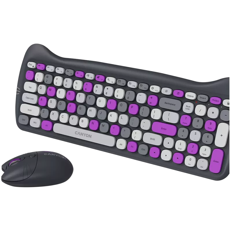 Traadita klaviatuuri ja hiire komplekt CANYON HSET-W6 Kitty Edition – violetne
