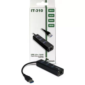 Inter-Tech Argus IT-310 - Hub - 3 x SuperSpeed USB 3.0 + 1 x 10/100/1000 - Lauaarvuti (88885439)