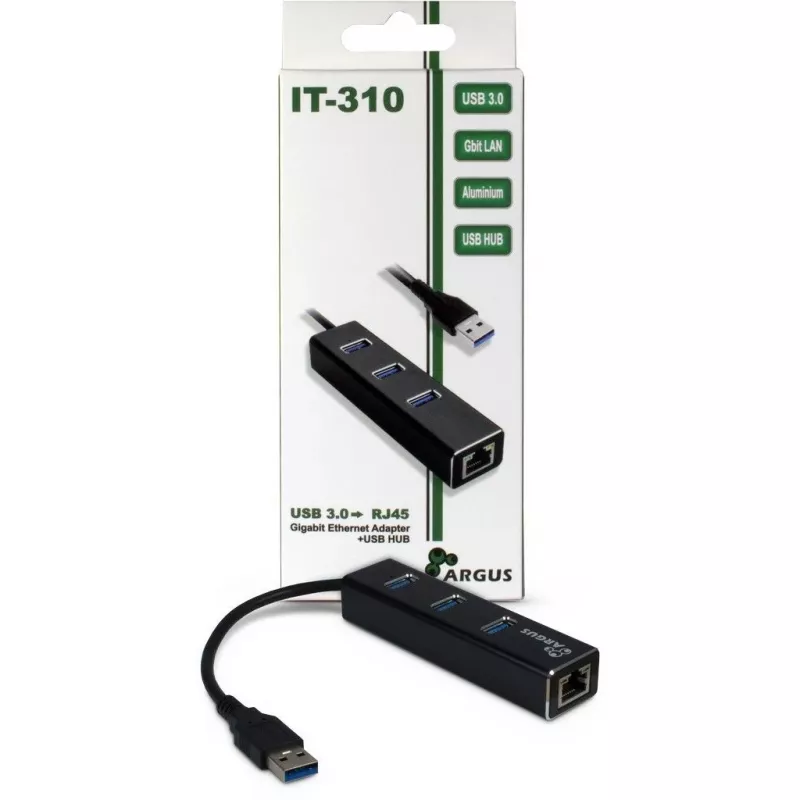 Inter-Tech Argus IT-310 - Hub - 3 x SuperSpeed USB 3.0 + 1 x 10/100/1000 - Lauaarvuti (88885439)