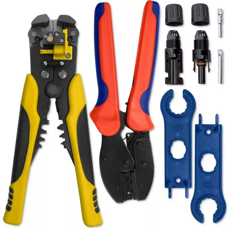 Qoltec Solar Tool Kit ühilduv MC4 pistikutega | pressimistangid + automaatne juhtmeisolatsiooni eemaldaja