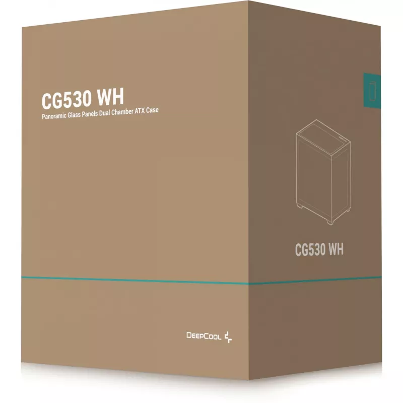 PC korpus DeepCool CG530 WH Midi Tower — ATX/Micro ATX/ITX, karastatud klaas, 2×3,5-tollist + 3×2,5-tollist pesa, toetab kuni 410 mm graafikakaarti