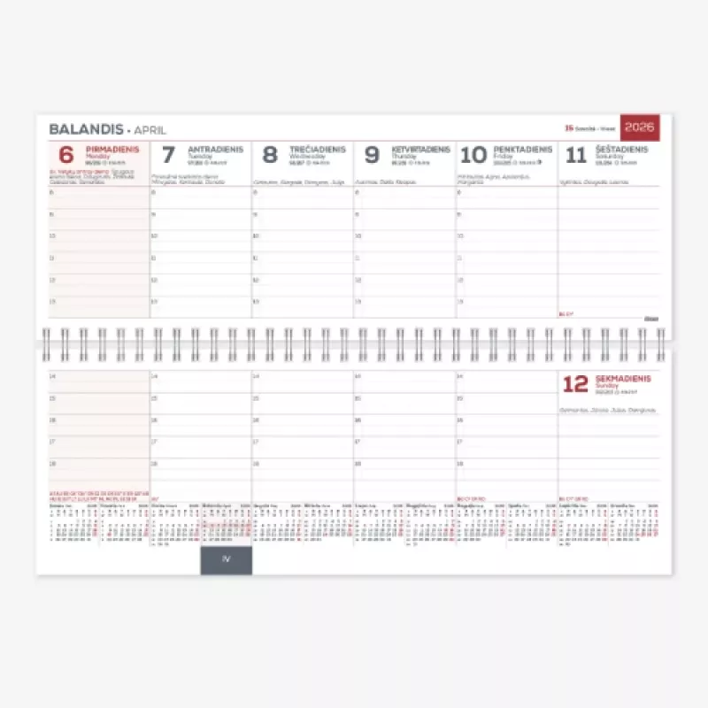 Horisontaalne lauakalender Memo PVC 2026m. Must