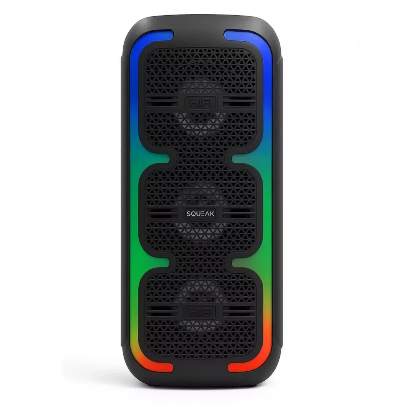 Kaasaskantav stereokõlar SQUEAK SQ1009 — Bluetooth 5.3, 45W RMS, 10 h aku, FM, USB, AUX, LED, 1800 mAh, must