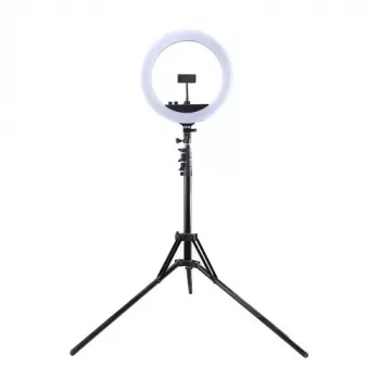 LED-ringsvalgus 34,5 cm statiiviga kuni 1,85 m, peegli ja telefonihoidikuga, USB