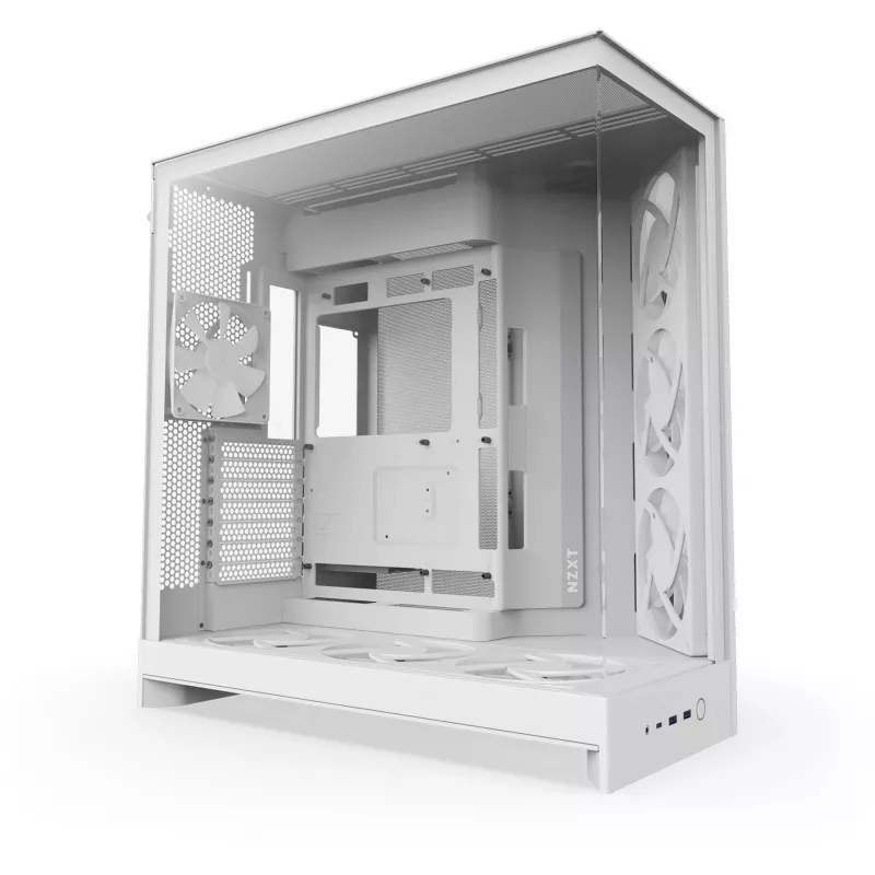 PC Midi Torn korpus NZXT H9 Flow RGB+ — Valge, toetab ATX/EATX/Micro-ITX, karastatud klaas, 3x140 mm ees + 1x120 mm taga ventilaatorit