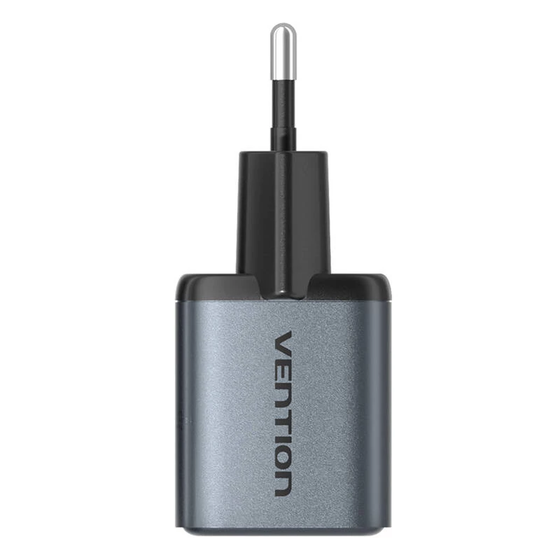 Vention FEWH0-EU 30W GaN laadija — 1× USB-C, 1× USB-A, 30 W, must