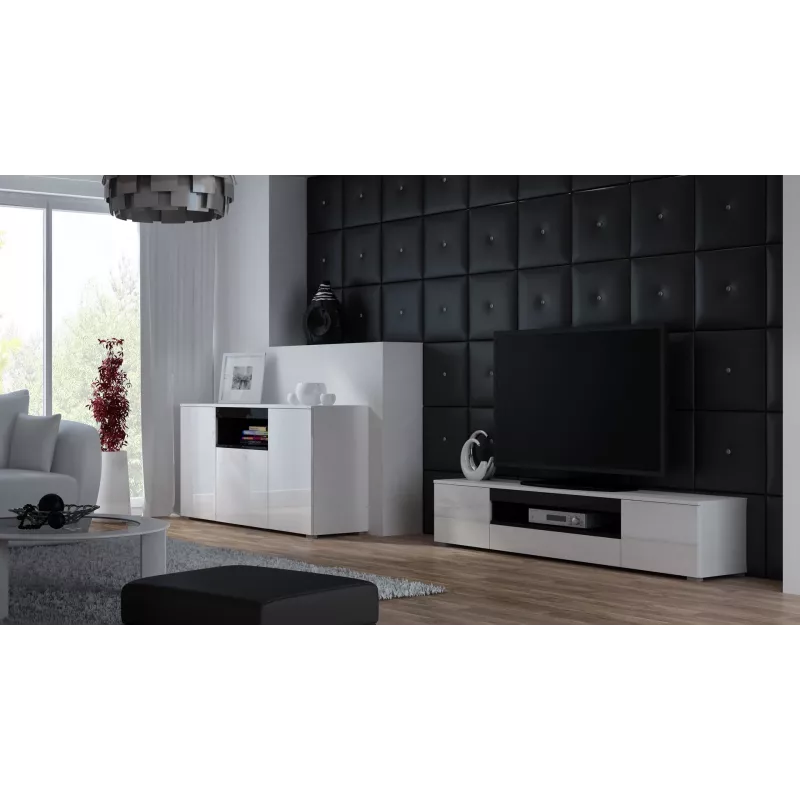 Cama TV-alus VIVA 180 valge/valge läikiv + must