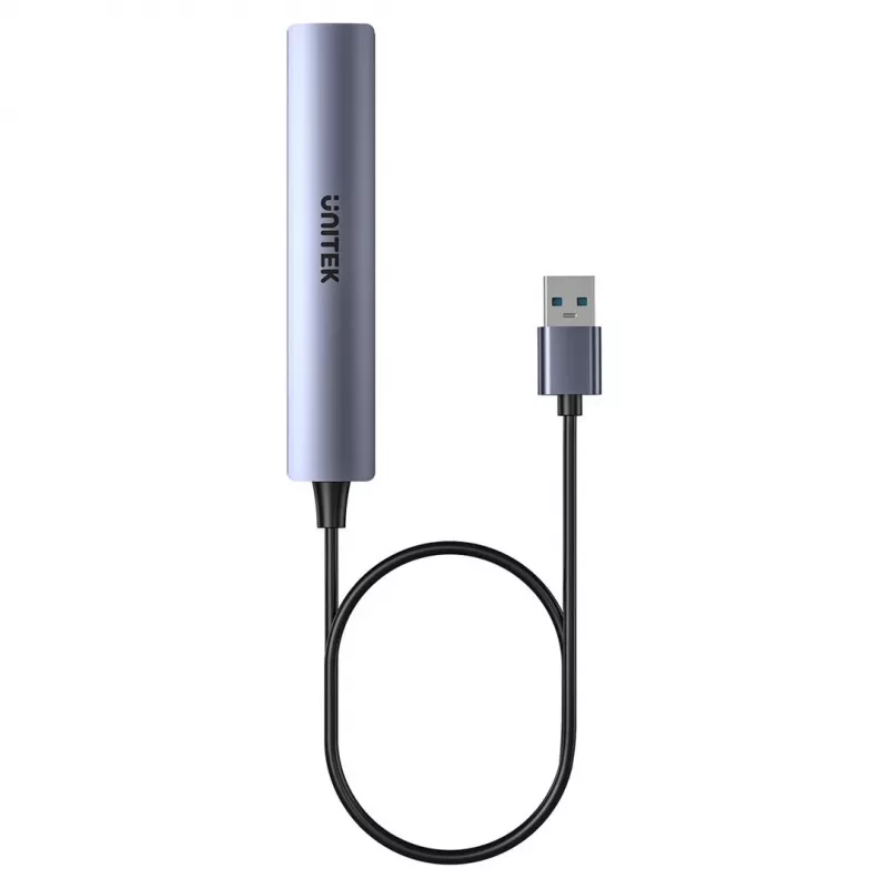 USB-jaotur Unitek H1208CGY01 — 4-pordiline USB 3.0 (5 Gbps), tagasiühilduv USB 2.0-ga, alumiinium