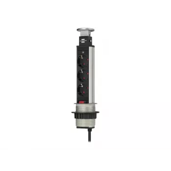 Brennenstuhl Tower Power Table Extension Socket - pikendusjuhe - 3 väljundpistikut - 2,0m - must, alumiinium (1396200003)