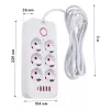 Pikendusjuhe MACLEAN MCE391 W — 6 pistikupesa, 4×USB-A + 1×USB-C, 3 m kaabel, 110–240 V, 2500 W, valge