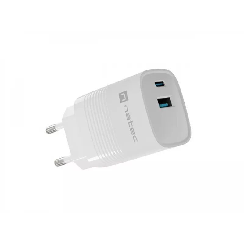 Juhtmega mobiilseadme laadija NATEC NUC-2140, 30W, USB-C PD 3.0 + USB-A, Samsung AFC, Valge
