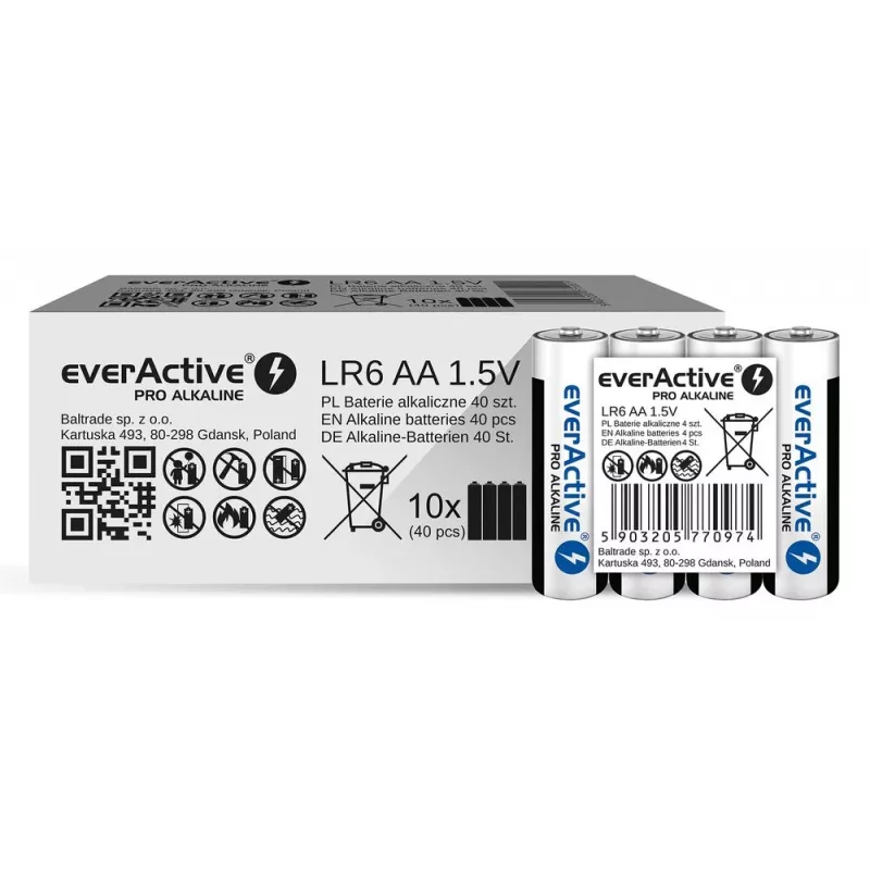 Aluselised patareid everActive LR6 AA pakis 4 tk — 1,5 V, 3000 mAh, 50,5 × 14,5 mm