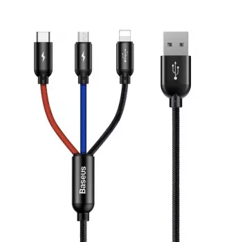 BASEUS Colorfone CAMLT-BSY01 USB-kaabel 1.2 m USB A 3 x USB C Must, Punane, Sinine