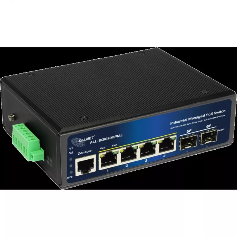 Hallatav tööstuslik PoE-lüliti ALLNET ALL-SGI8106PMJ 4 PoE + 2 üleslingiporti