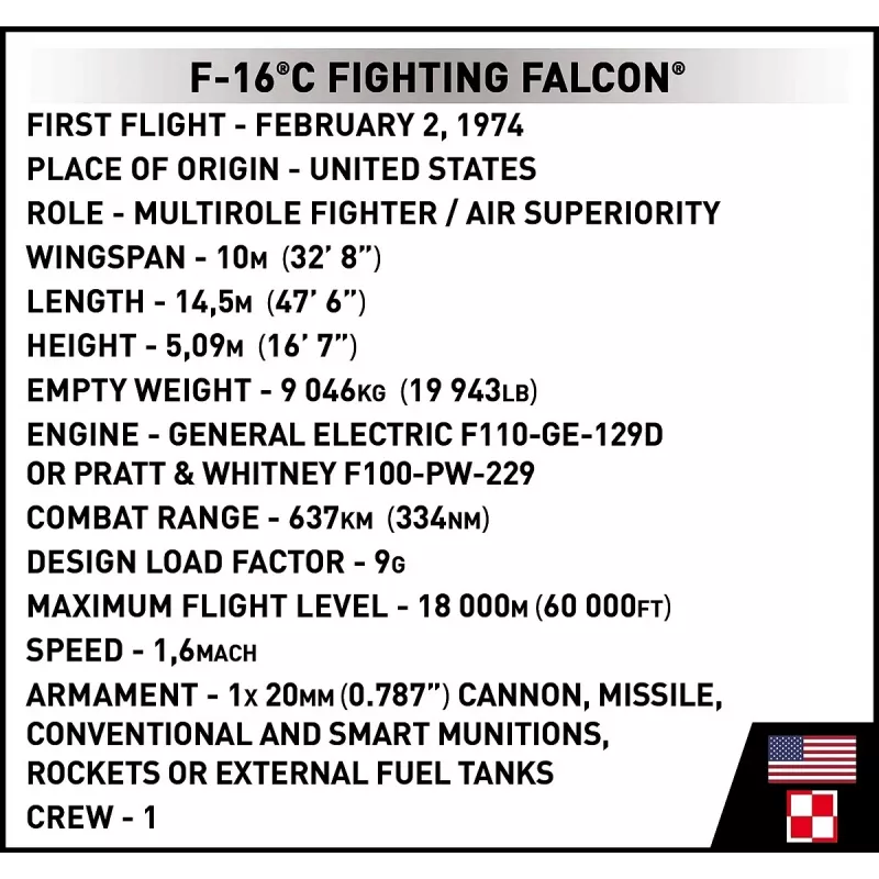 Ehituskomplekt Cobi F-16C Fighting Falcon — 463 tk, mudeli ehituskomplekt
